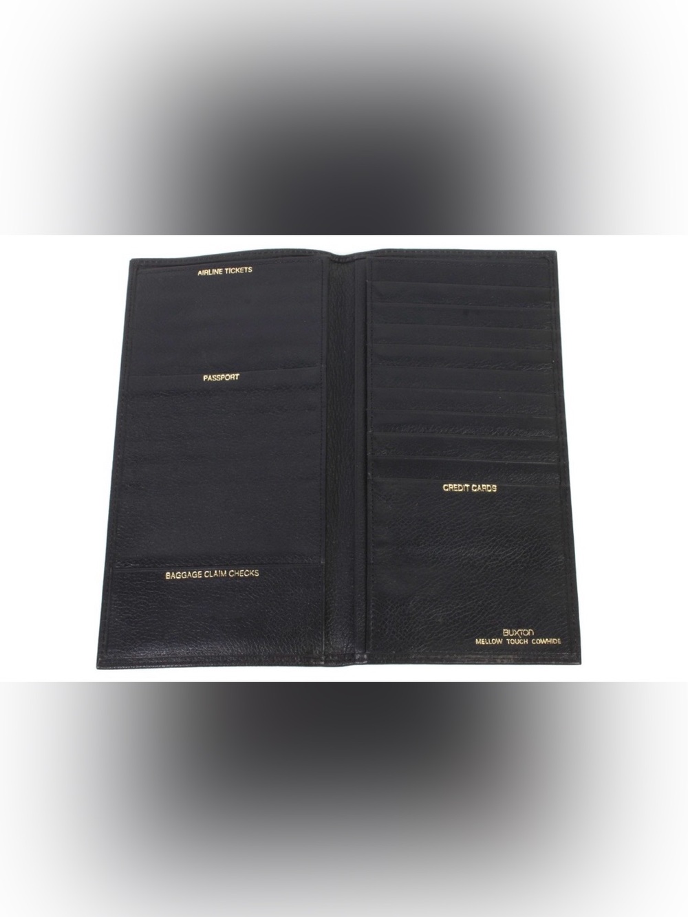 Buxton Black Leather Mellow Touch Cowhide Credit Card Passport Wallet